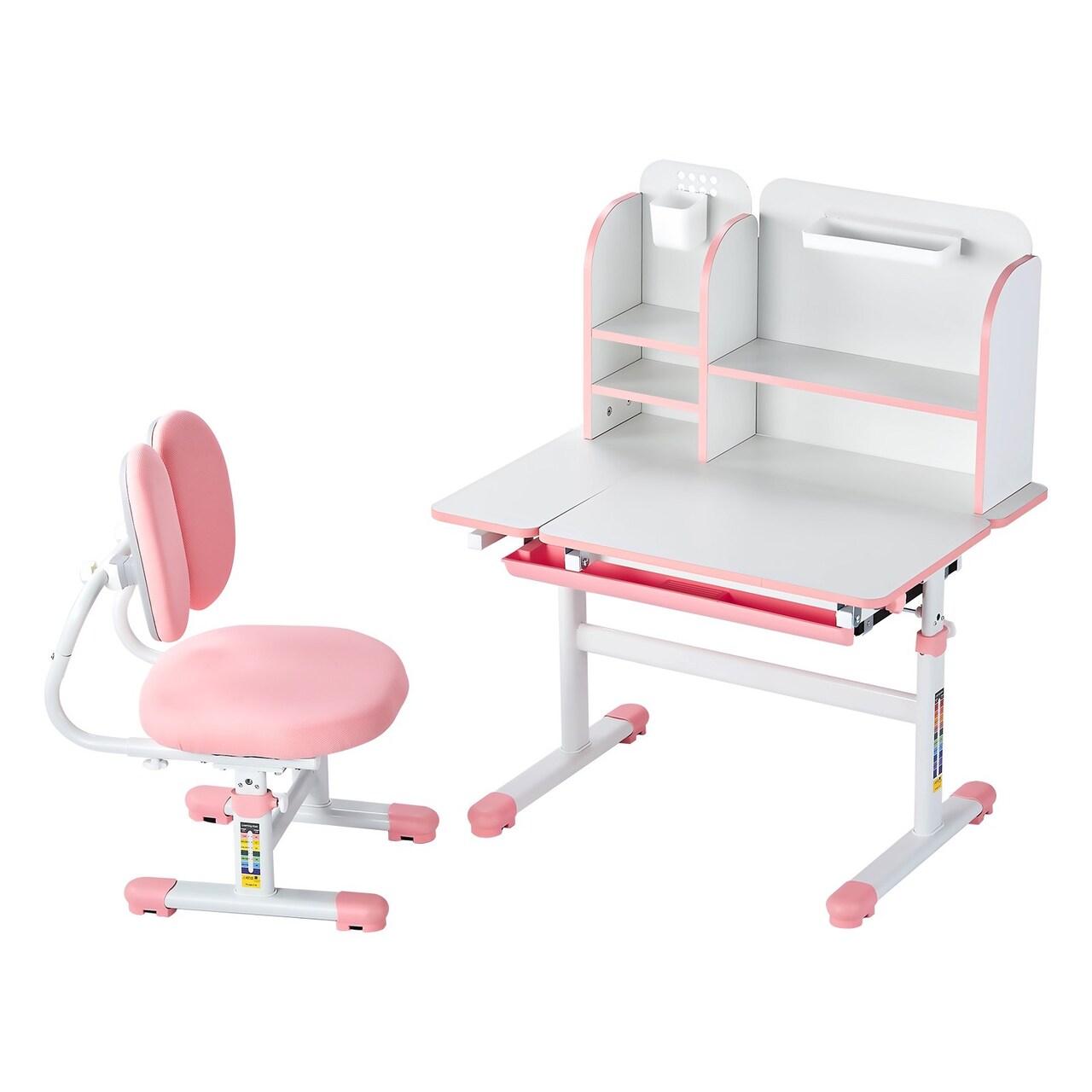 Pink Kids Study Desk and Chair Set Adjustable Height with Ergonomic Design and Storage Space